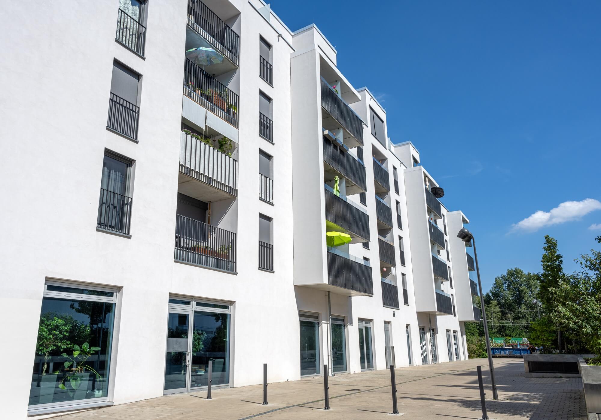 Modern white apartment building